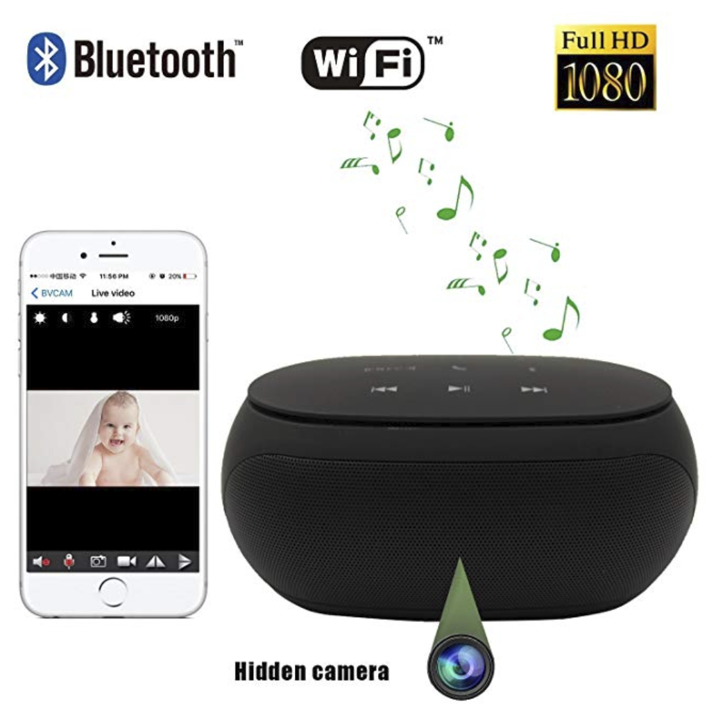 Wireless Hidden Spy Camera Bluetooth Speaker with Invisible Lens - Remote View - IP camera - HD 1080P WiFi Camera - Surveillance Camera - Burling Mini Camera(black)
